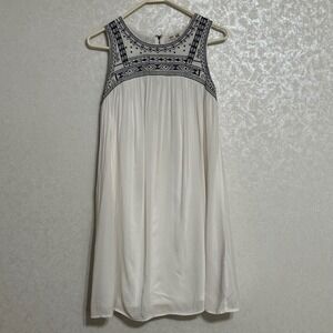 Ya LA Los Angeles White Geometric Embroidered Sleeveless Mini Dress‎ Boho Sz S